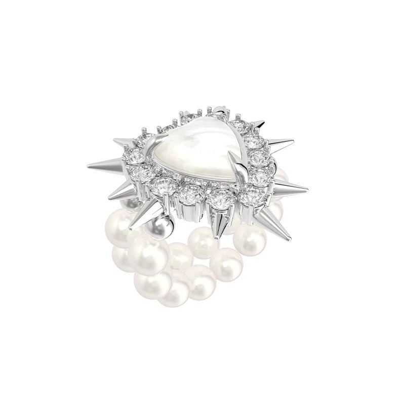Heart-Shaped Pearl Rivet Ring