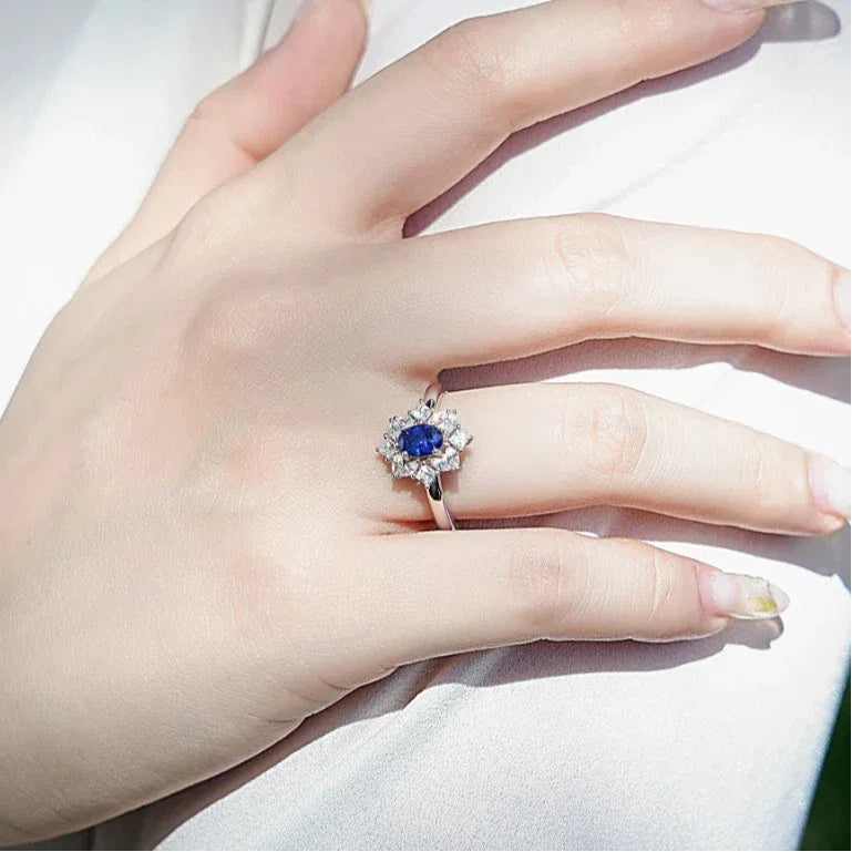 Sapphire S925 Silver Snowflake Shape Ring - OOAKB