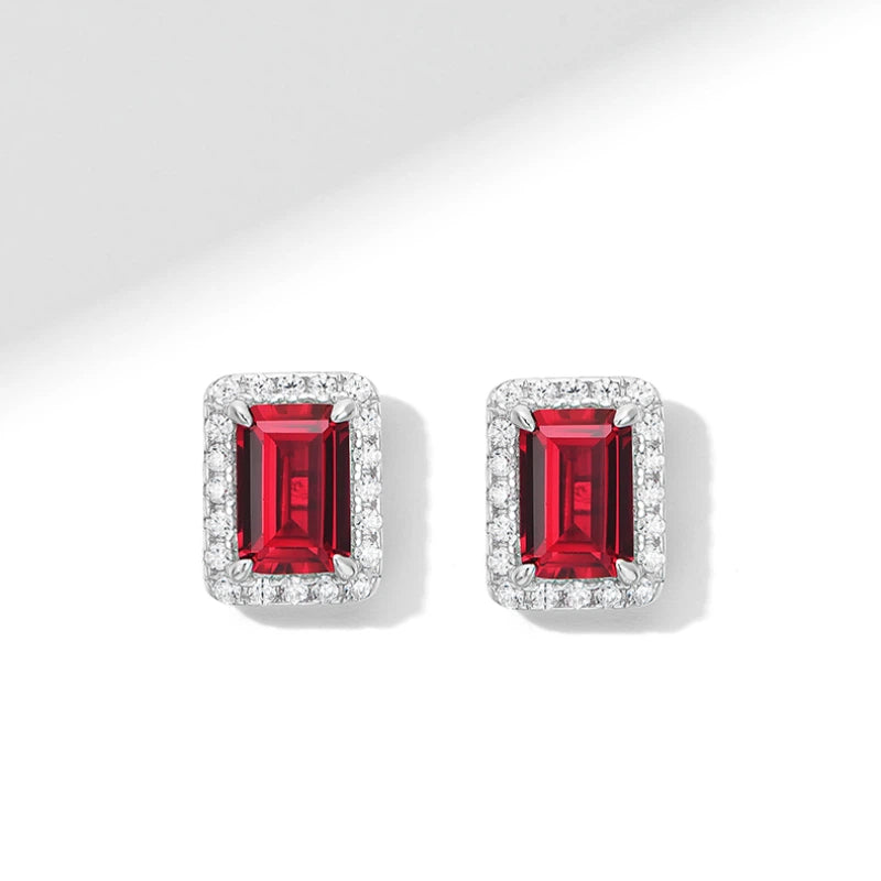 Pigeon Blood Ruby Small Square Sugar Light Luxury Earrings