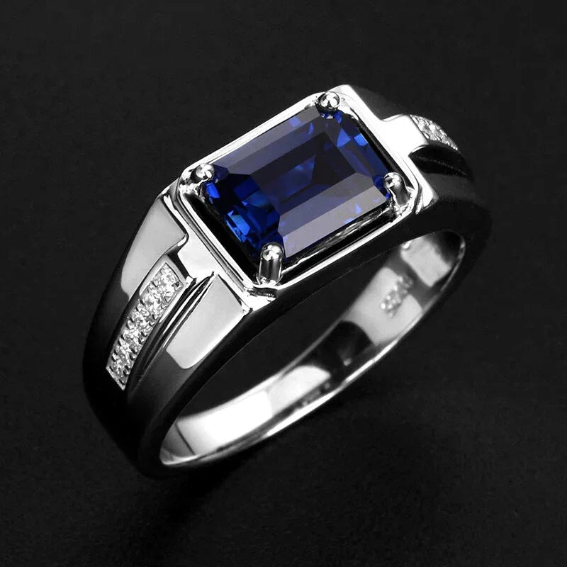 S925 Silver Sapphire Ring Unisex Minimalist Band - OOAKB
