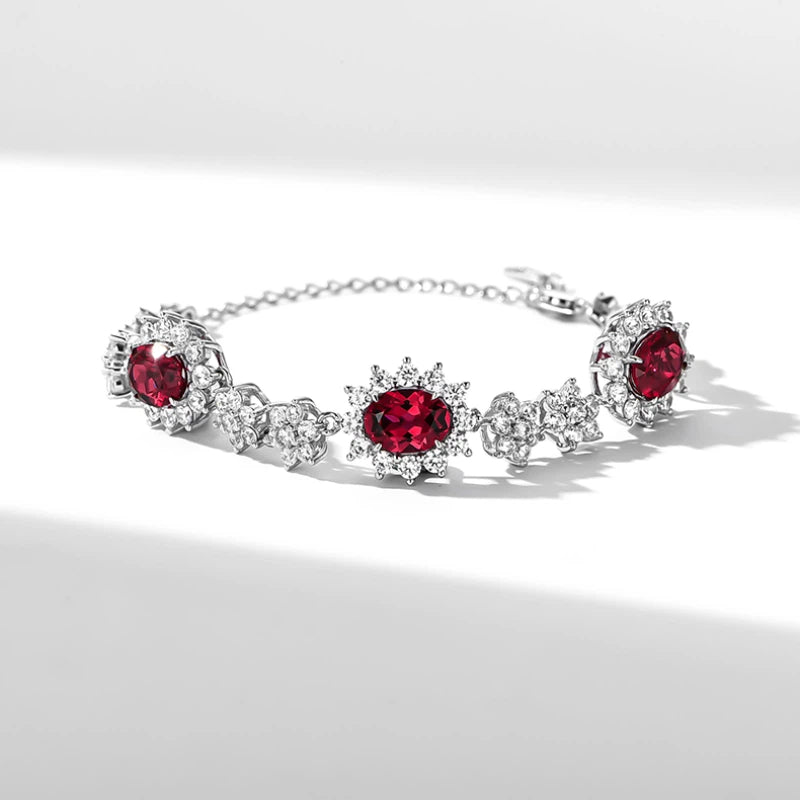Ruby Three-Flower Bracelet S925 Silver Women's Style