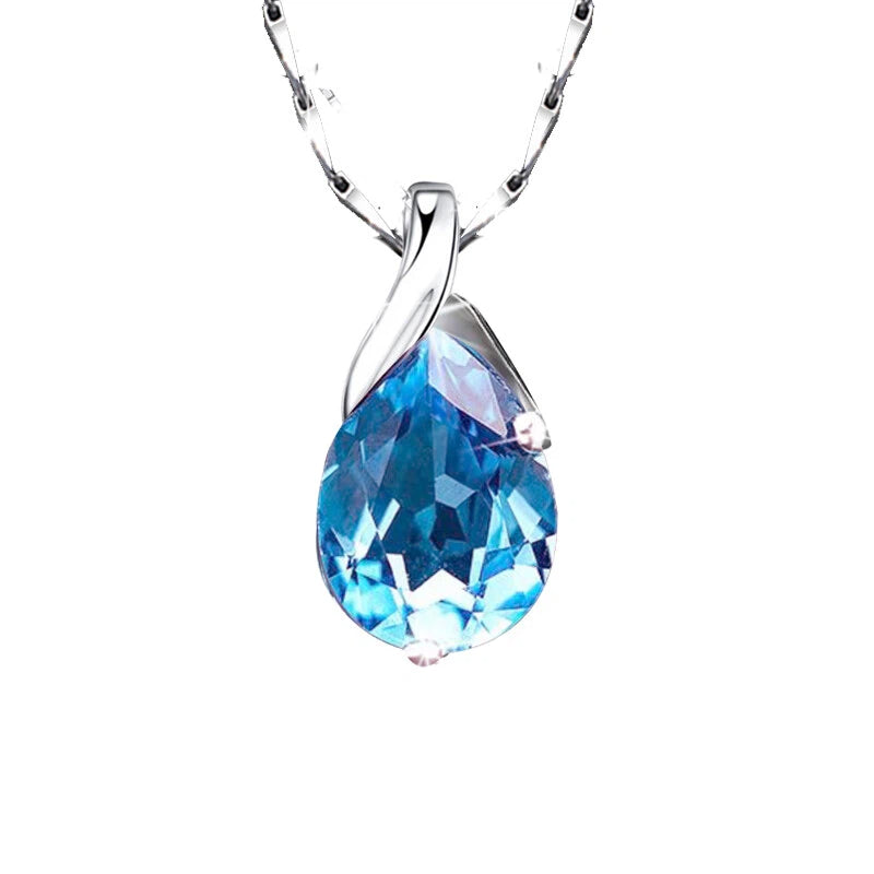 Sea Blue Topaz S925 Silver Teardrop Pendant Necklace