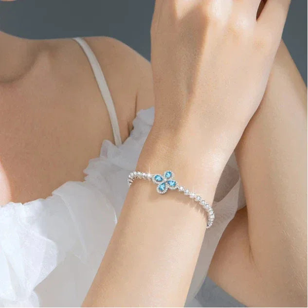 London Blue Topaz S925 Silver Four-Leaf Clover Bracelet - OOAKB