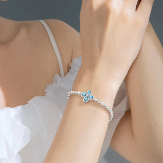 London Blue Topaz S925 Silver Four-Leaf Clover Bracelet