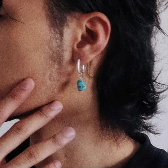 S925 Silver Blue Turquoise Irregular Dangle Earrings - OOAKB