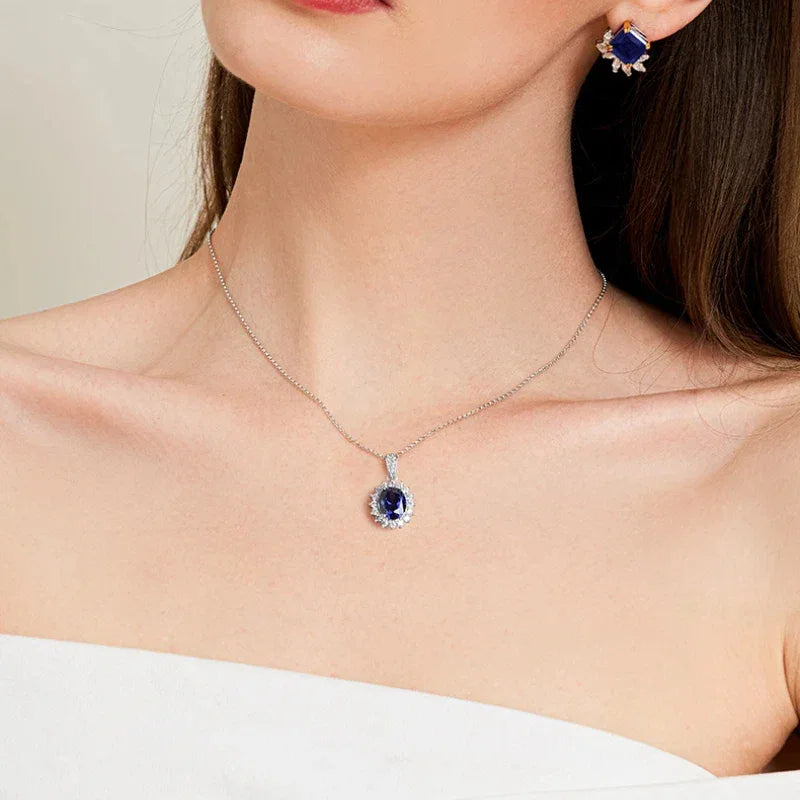 Tanzanite Pendant Necklace S925 Silver Women's Style - OOAKB