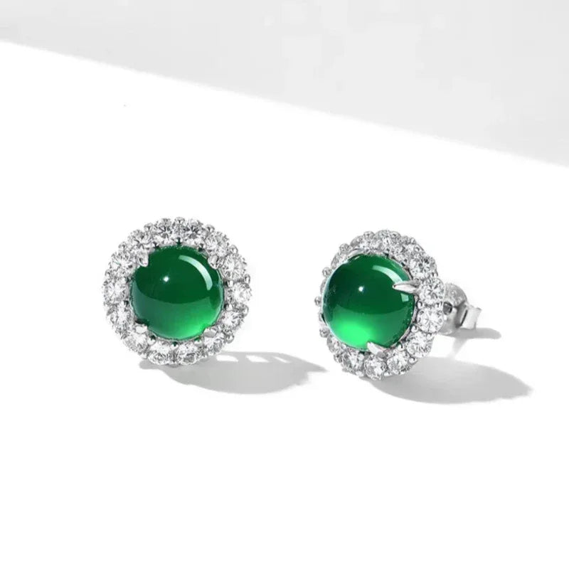 Jade Green Icy Chrysoprase Stud Earrings S925 Silver Women's Style - OOAKB