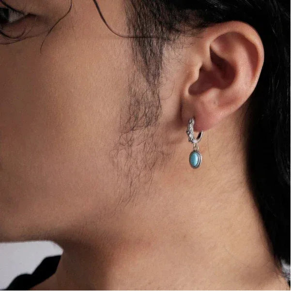 Silver Turquoise Retro Dangle Earrings - OOAKB