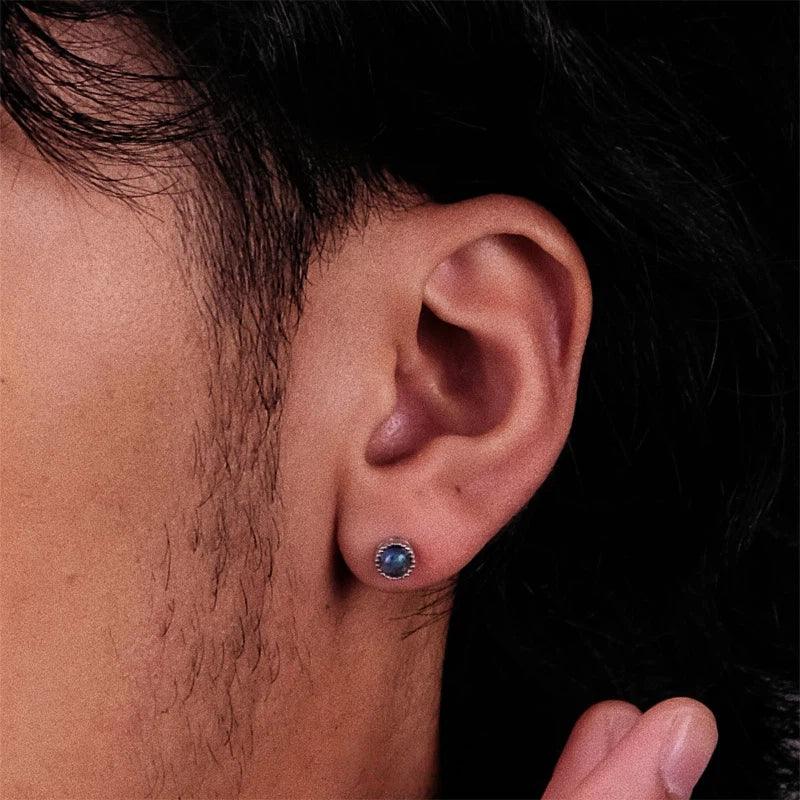 S925 Silver Black Opal Round Stud Earrings - OOAKB