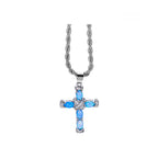 Blue Opal Cross Necklace Unisex