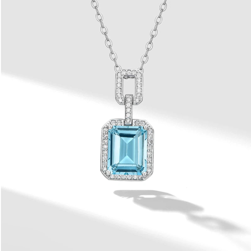 Natural Topaz Small Square Necklace S925 Silver Women's Style