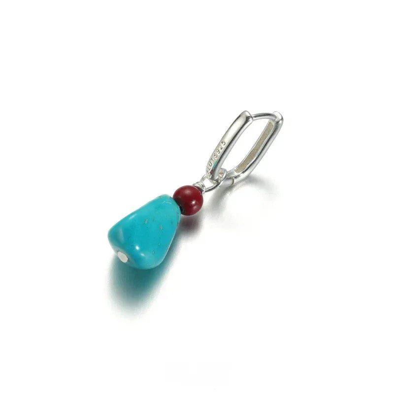 Silver Turquoise & Cinnabar Earrings Unisex - OOAKB