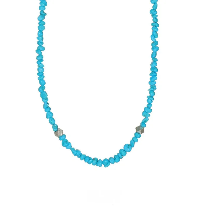 Silver Irregular Turquoise Beaded Necklace - OOAKB