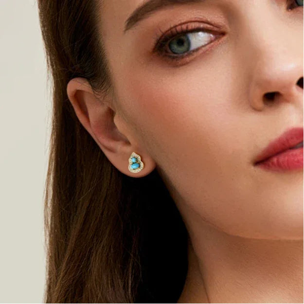 Blessing Gourd Turquoise Earrings S925 Silver - OOAKB