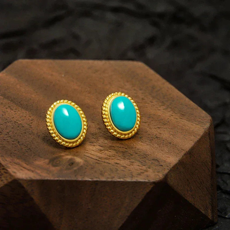 Natural Turquoise Egg-Shaped Earrings - OOAKB