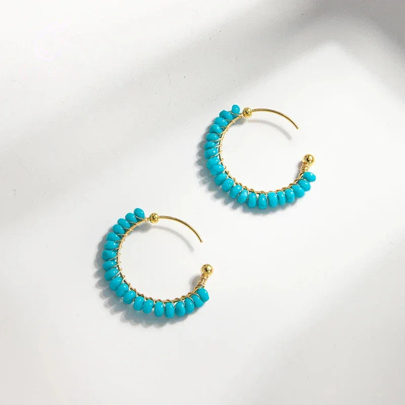 American Turquoise Seed Material C-Shape Earrings - OOAKB