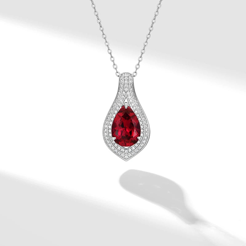Pigeon Blood Ruby Teardrop Necklace Women's Style S925 Silver