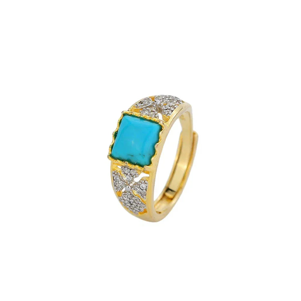 Turquoise Square S925 Silver Open Ring - OOAKB