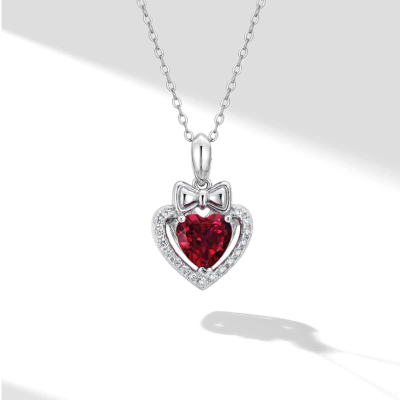 Ruby Heart Collar Necklace S925 Silver Women's Style
