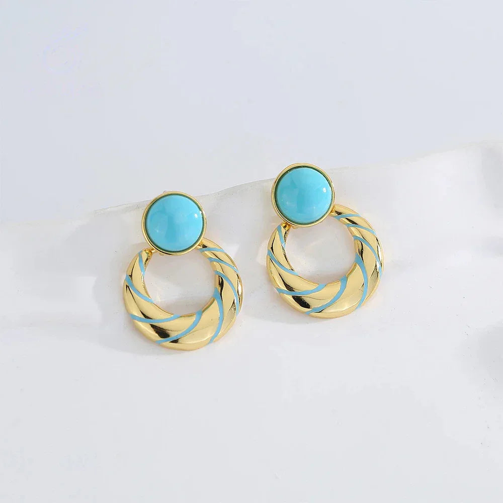 Turquoise Moon-Round S925 Silver Earrings - OOAKB