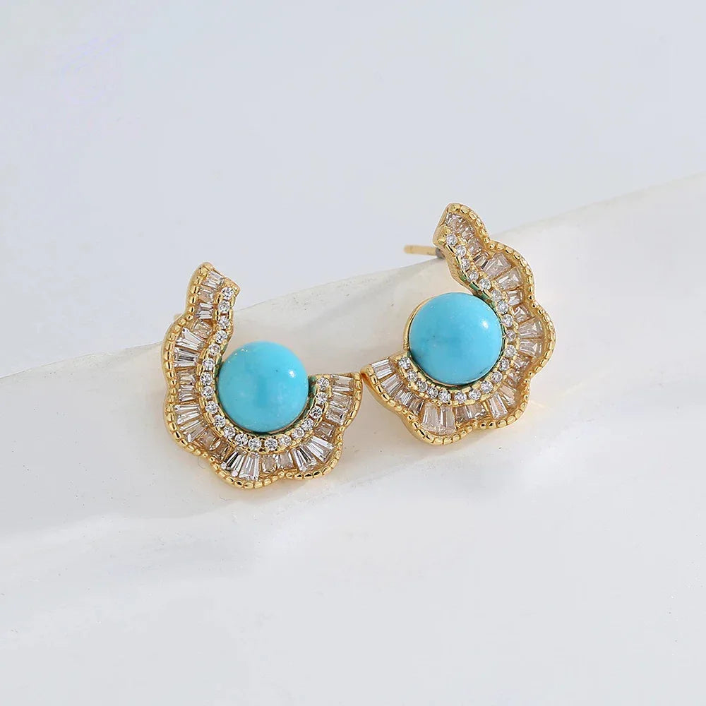 Turquoise Round Bead S925 Silver Earrings - OOAKB