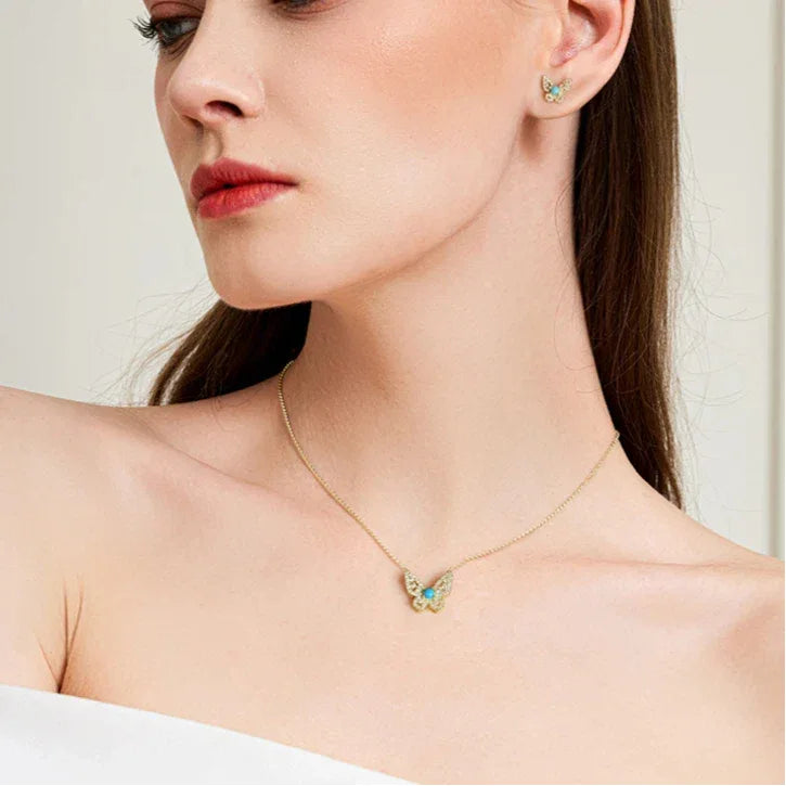 Lucky Butterfly Natural Turquoise Butterfly Necklace - OOAKB