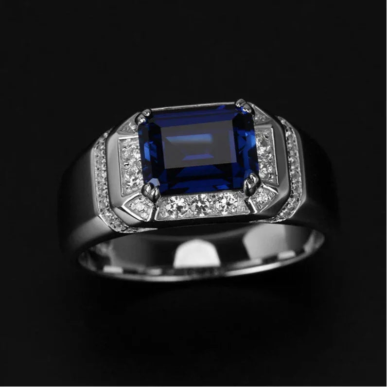 Silver Plated Gold Sapphire Men's Single Ring 3.15ct - OOAKB