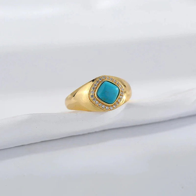 Turquoise Square Open Ring - OOAKB