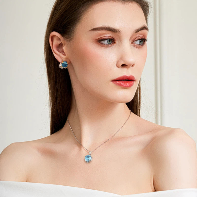 Rose-Cut Natural Topaz Necklace S925 Silver Women's Style