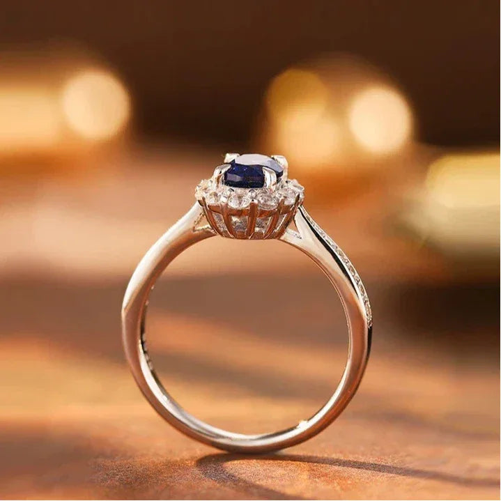 Sapphire S925 Silver Oval Halo Ring - OOAKB