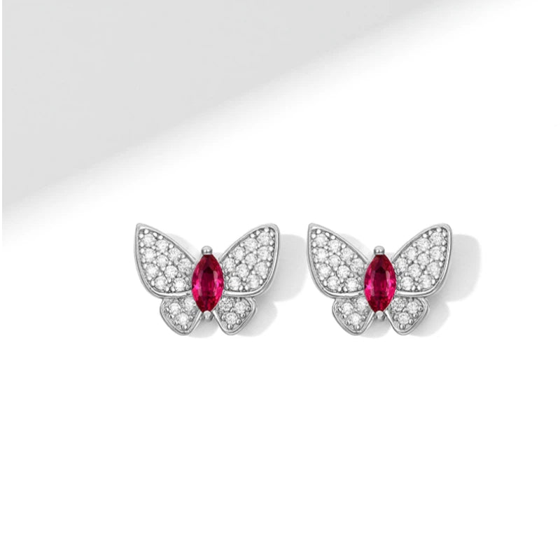 Butterfly Dream Series Pigeon Blood Ruby Flexible Butterfly Earrings