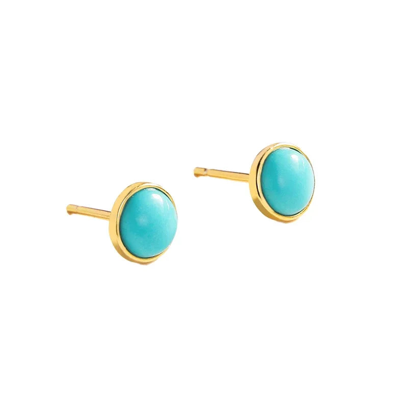 Natural Turquoise Round Earrings - OOAKB