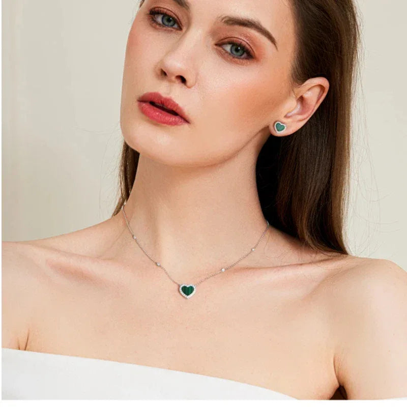 Heart-shaped Malachite Necklace S925 Silver - OOAKB