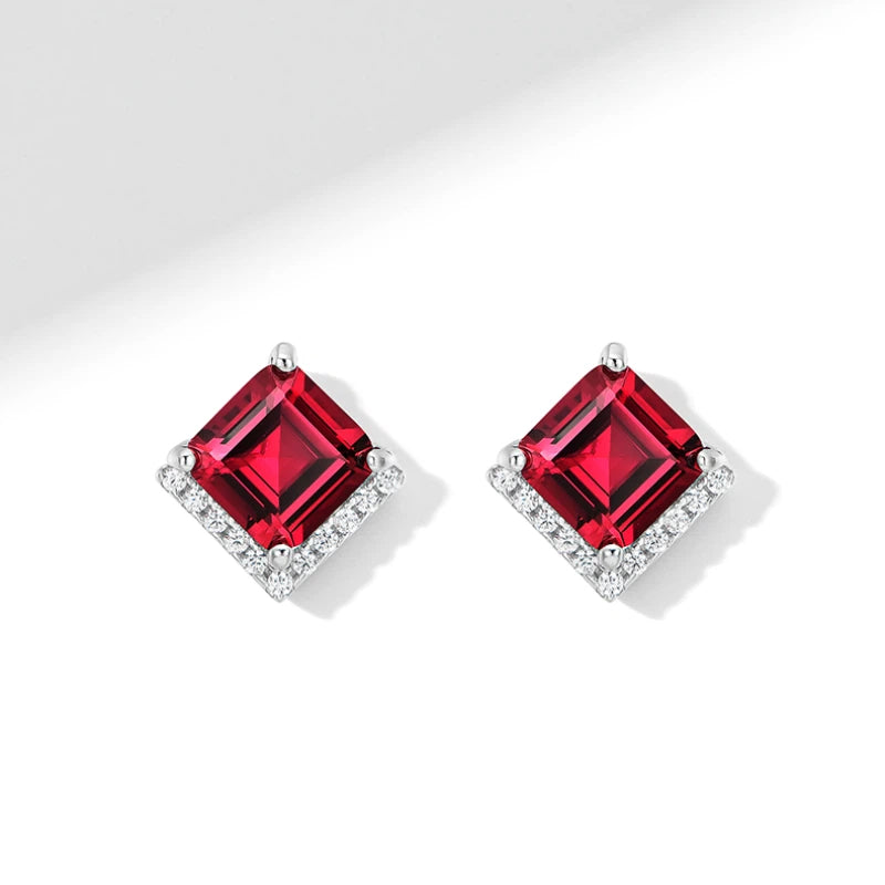 Ruby Rhombus Small Square Sugar Earrings