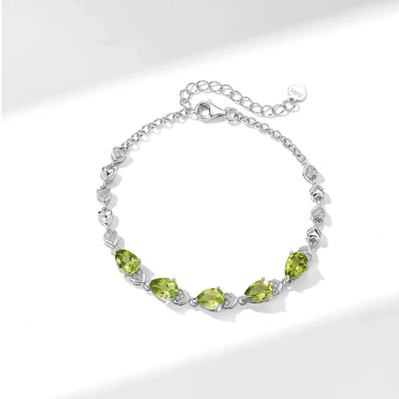 Natural Peridot S925 Silver Bracelet Women's Style - OOAKB