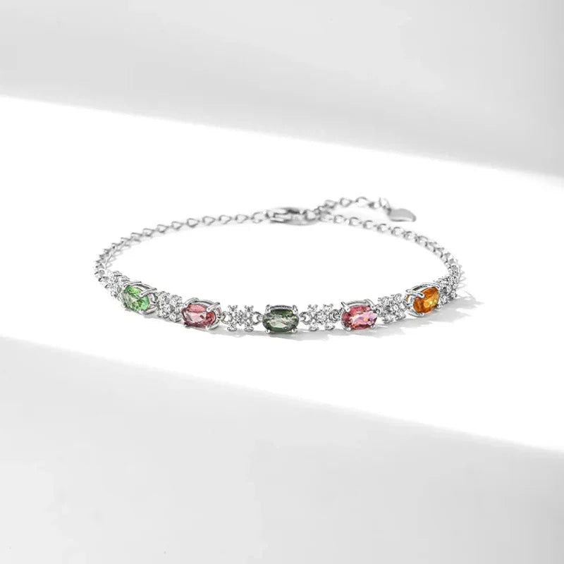 Natural Tourmaline Rainbow Bracelet for Women S925 Silver - OOAKB