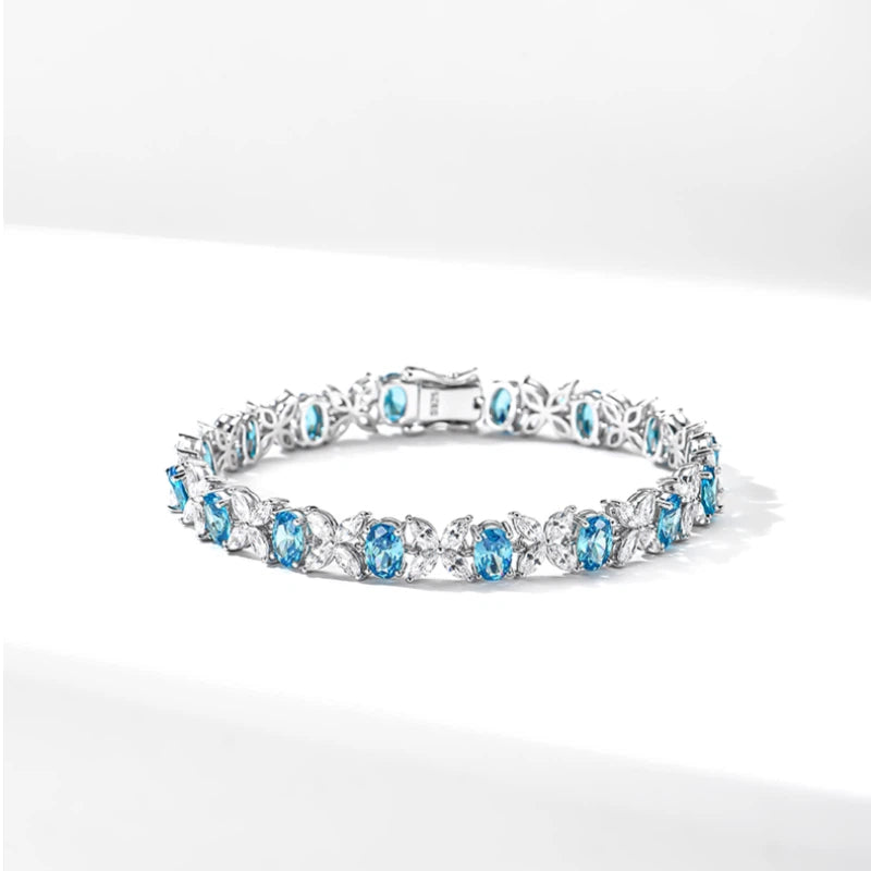 Aquamarine Butterfly Full-Diamond Bracelet S925 Silver Women's Style