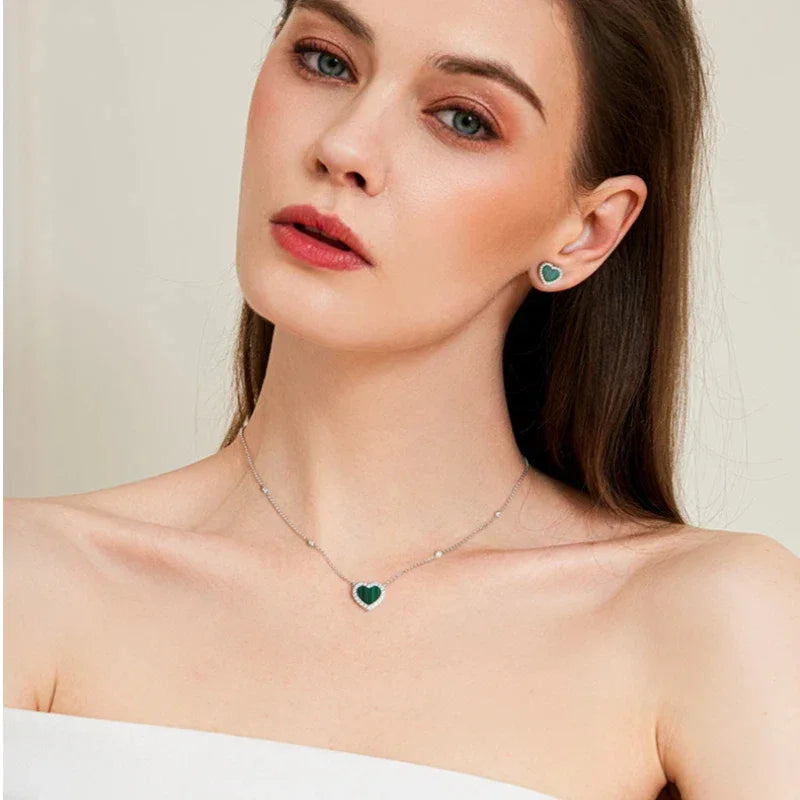 Malachite Heart Collar Necklace S925 Silver - OOAKB
