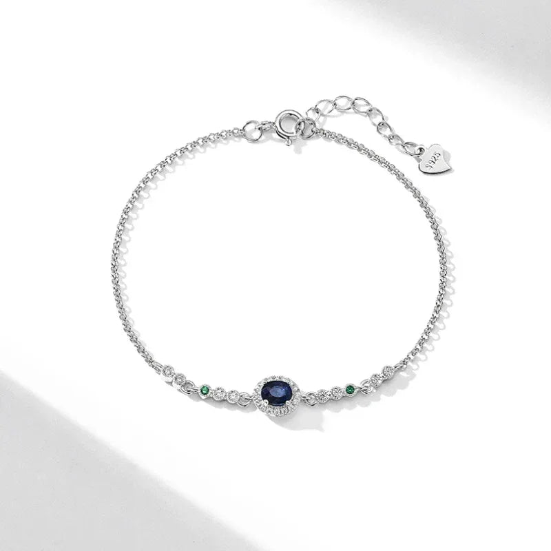 Sapphire Ocean Heart Sparkling Diamond Bracelet S925 Silver - OOAKB