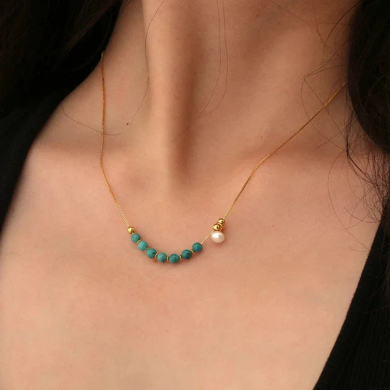 Natural Turquoise Pearl DIY Luxury Necklace - OOAKB