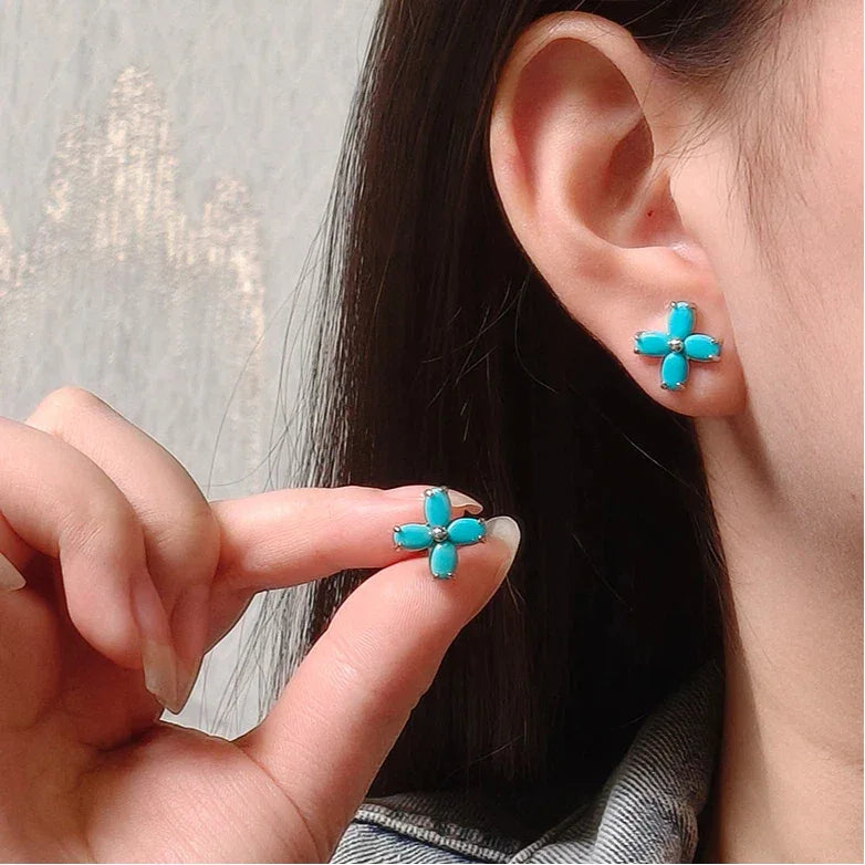 Natural Turquoise Clover Luxury Earrings - OOAKB