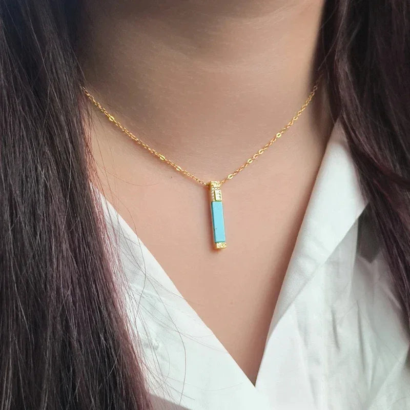 Natural Turquoise Cylindrical Luxury Necklace - OOAKB