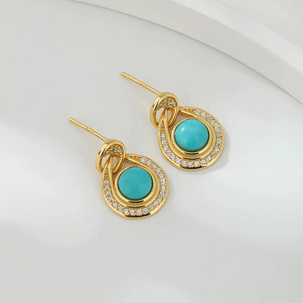 Turquoise Round S925 Silver Earrings - OOAKB