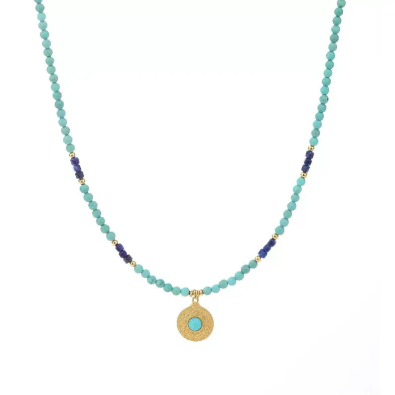 Turquoise Round Bead Disc S925 Silver DIY Necklace - OOAKB