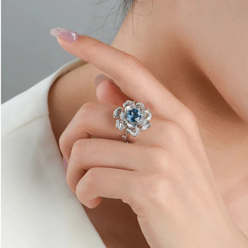 Topaz Floral Design Light Luxury Ring S925 Silver - OOAKB