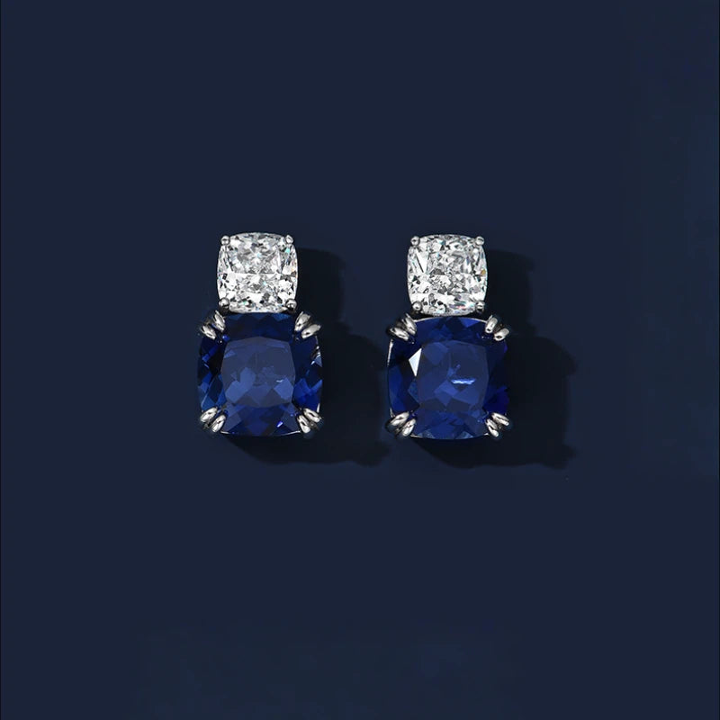 Ruby & Sapphire Lighthouse Earrings S925 Silver Women's Style