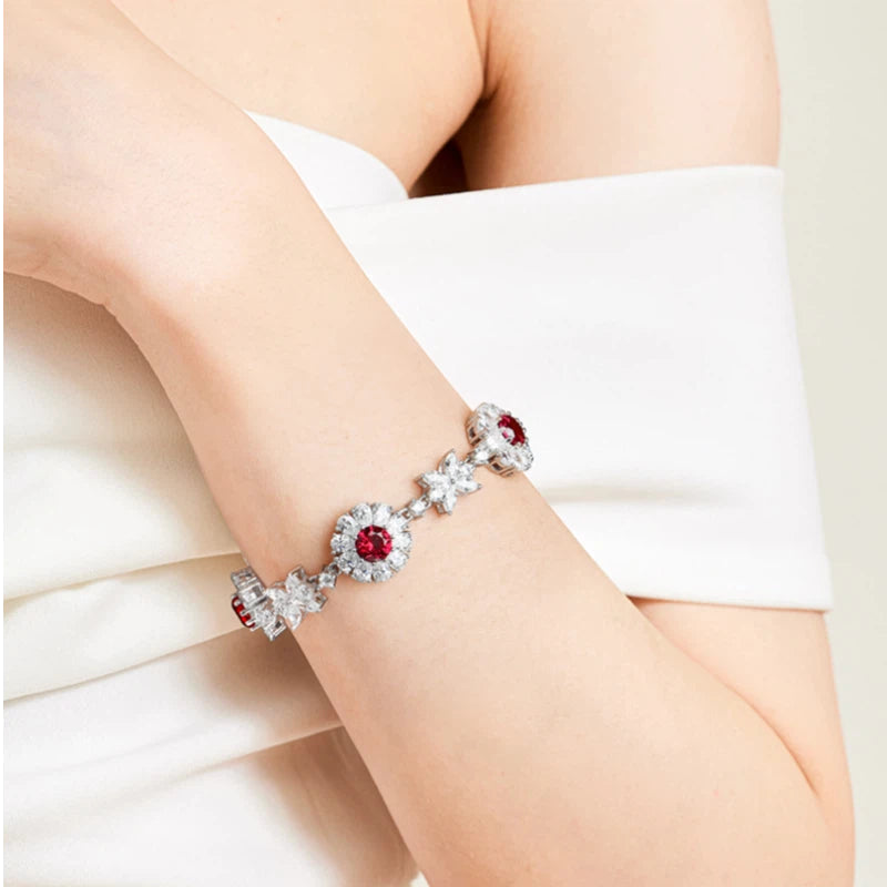 Butterfly Dance Red Crystal S925 Silver Ruby Full Diamond Bracelet Women's Style