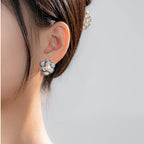 3D Stereo Camellia Freshwater Pearl Earrings