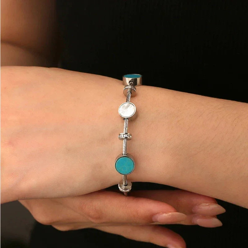 Turquoise Mother of Pearl S925 Silver Bracelet - OOAKB