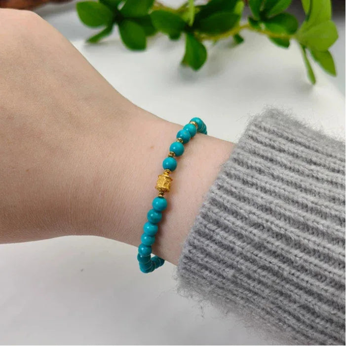 Turquoise Round Bead S925 Silver DIY Bracelet - OOAKB